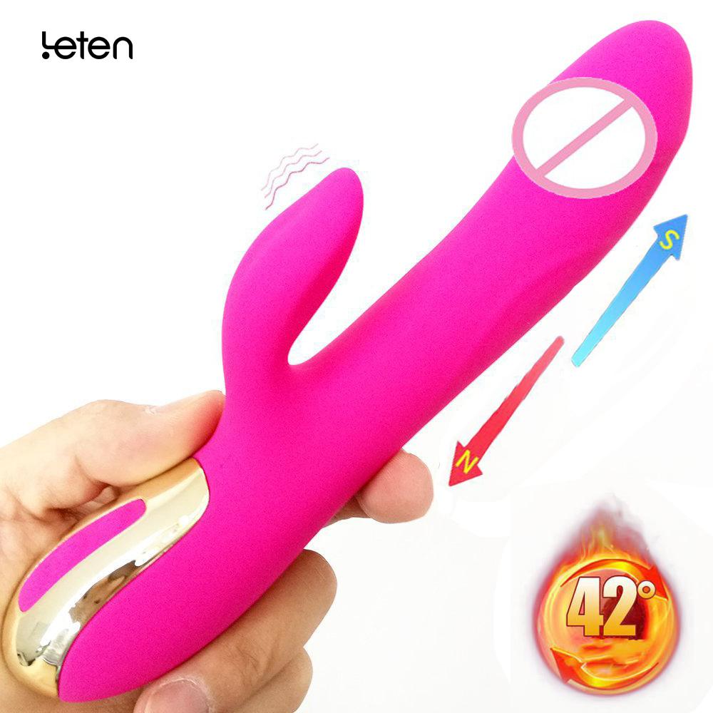 Leten Electromagnetic Pulse thrusting dildo vibrator with heating function,10 frequency penis wand Massager